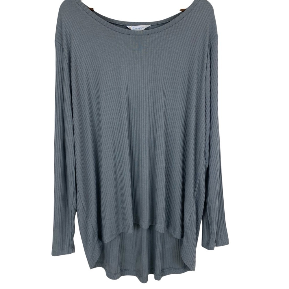 Pajamagram Womens Pajama Top Only Size 3X Lounge Solid Blue Ribbed High Low